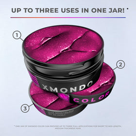 XMONDO styled hair lifestyle shot showing glossy rosy purple color and shine