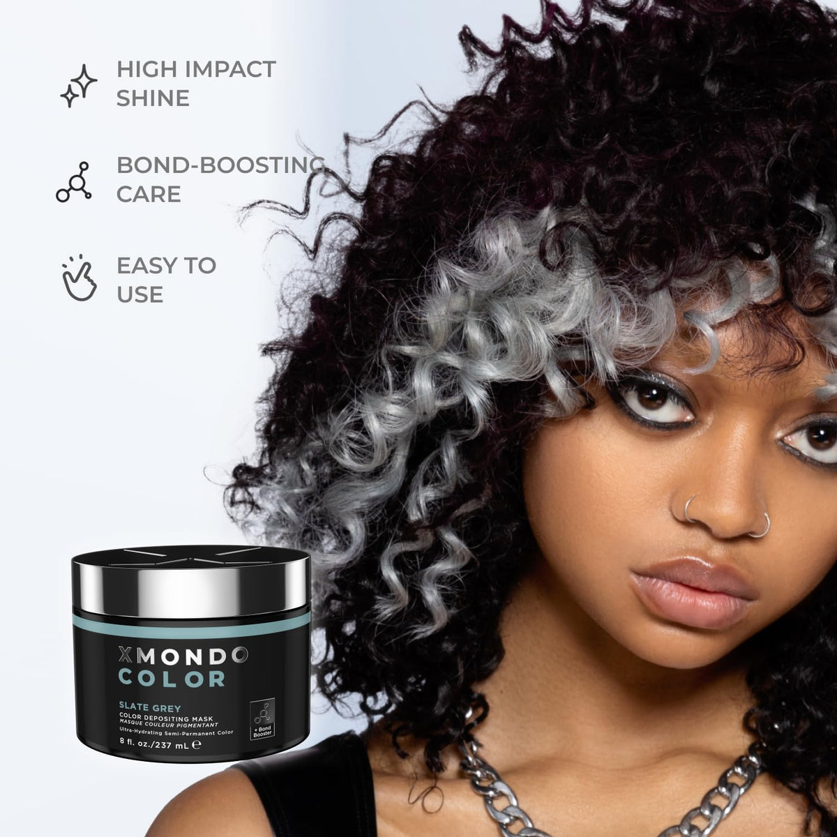 XMONDO mask being combed through a hair section for smooth application