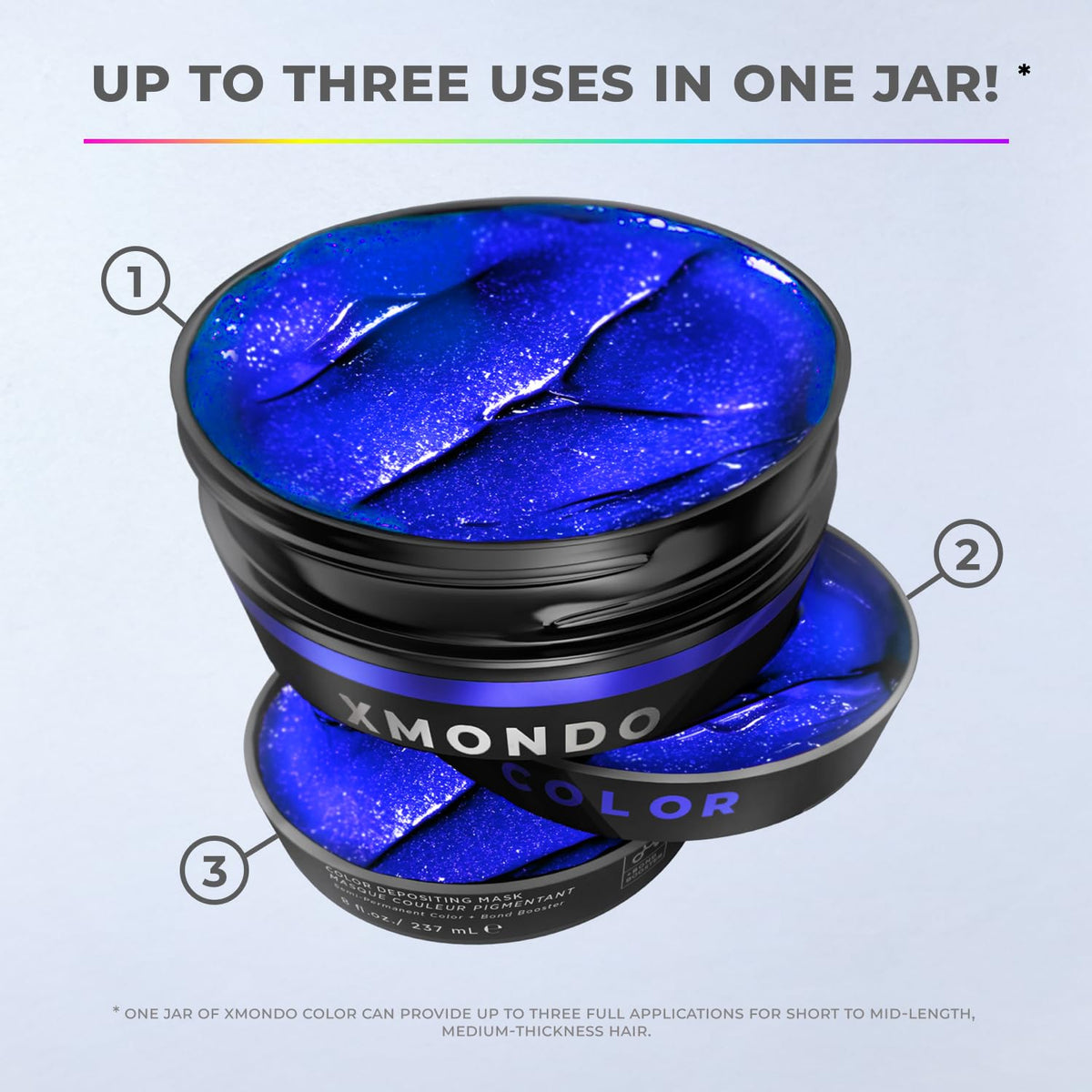 XMONDO close-up of a hair strand with blue deposit showing vivid color payoff