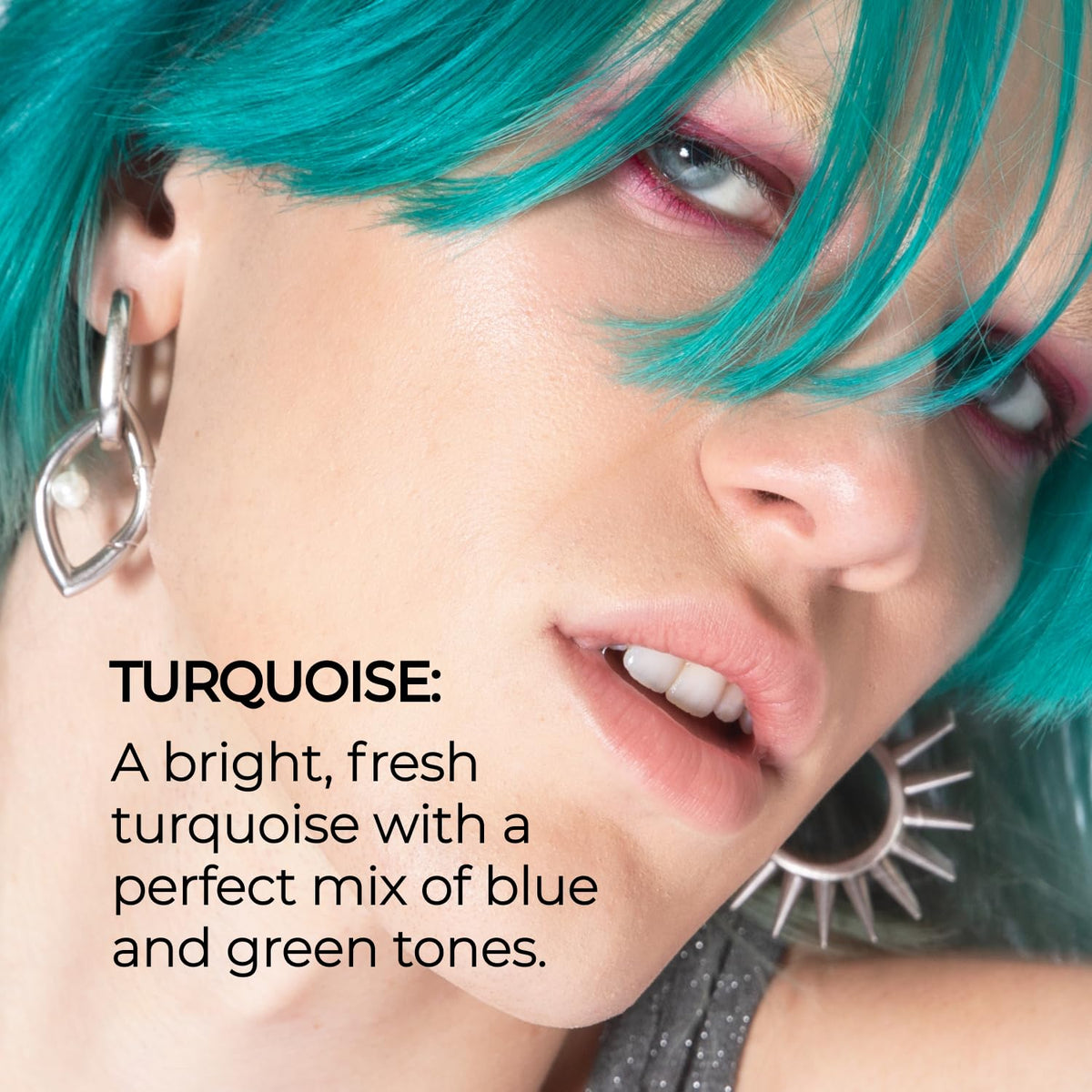 XMONDO before and after on blonde hair showing vivid turquoise result