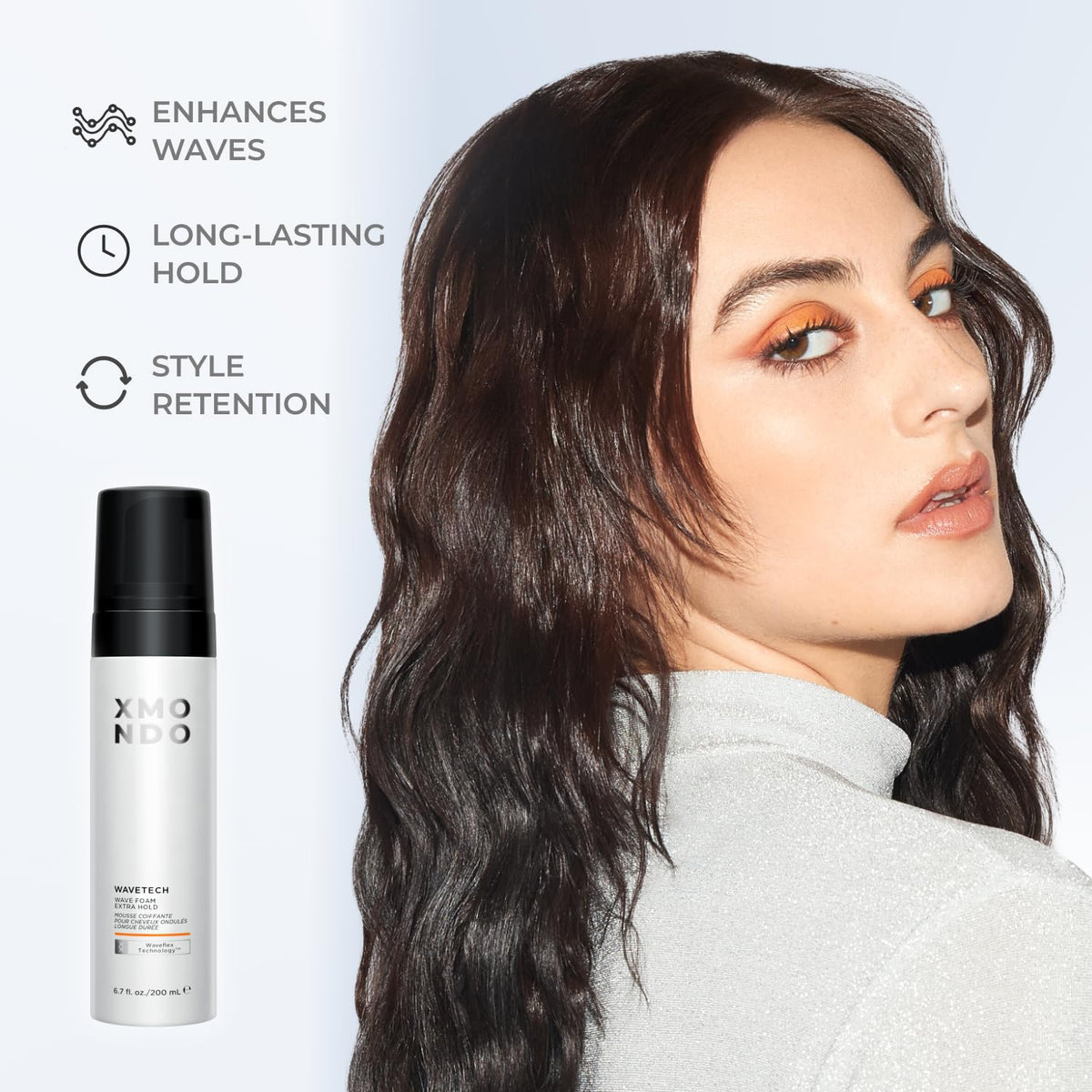 XMONDO wave foam dispensed texture demonstrating airy, lightweight coating for volume