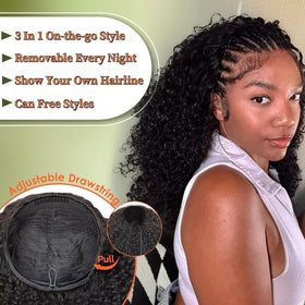 XNAIRA cap and drawstring detail showing secure glueless fit benefit