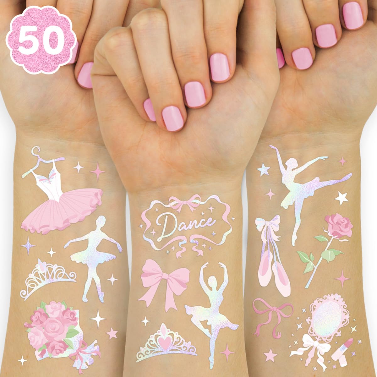 xo, Fetti front packaging showing 50 iridescent ballerina tattoos for easy gifting