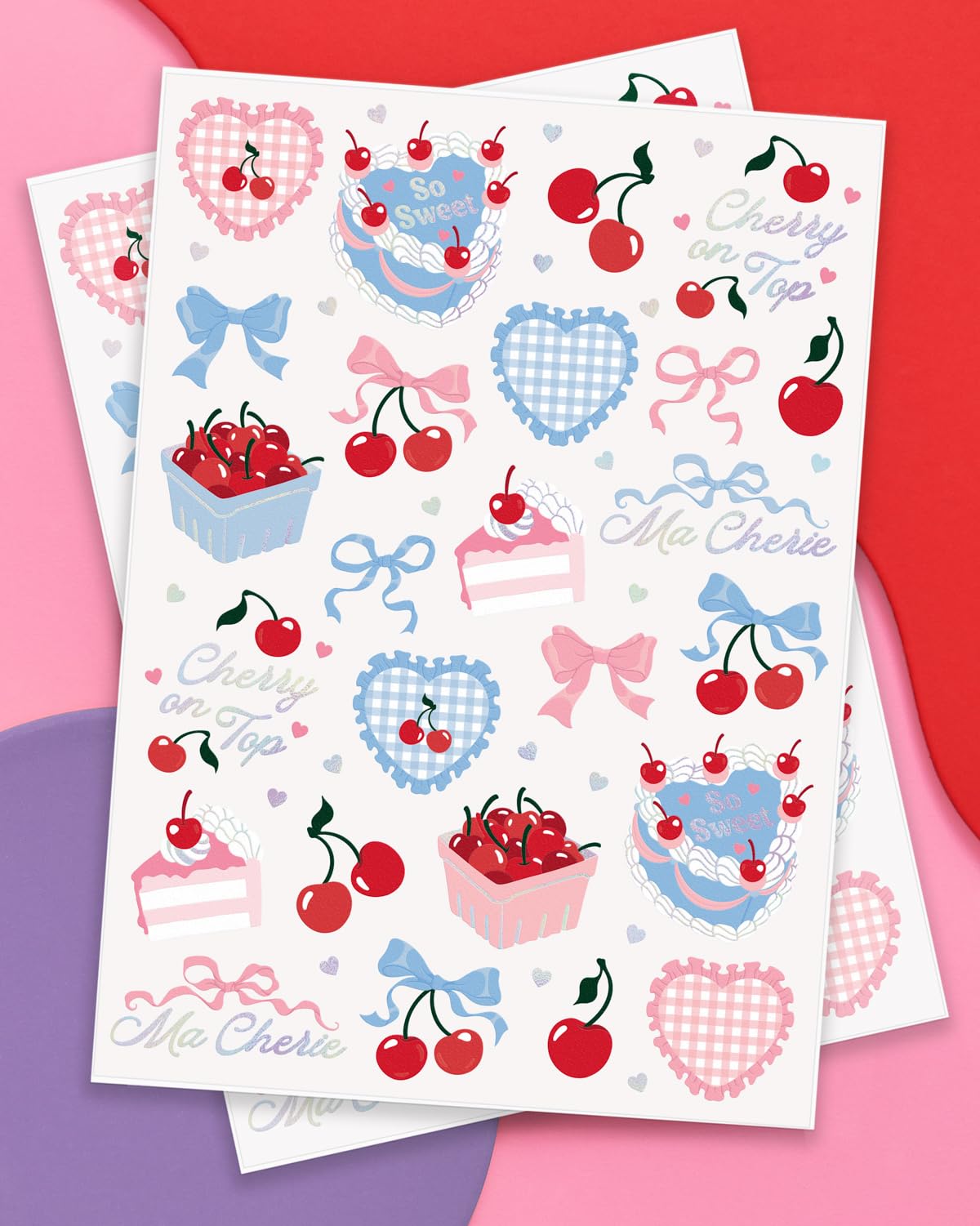 xo, Fetti close-up of a tattoo sheet showing cherries and phrases for easy selection