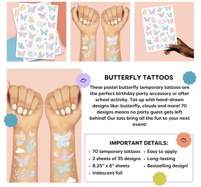 xo, Fetti child wearing butterfly tattoo showing playful party-friendly benefit