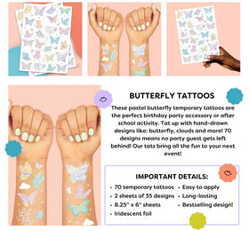 xo, Fetti child wearing butterfly tattoo showing playful party-friendly benefit