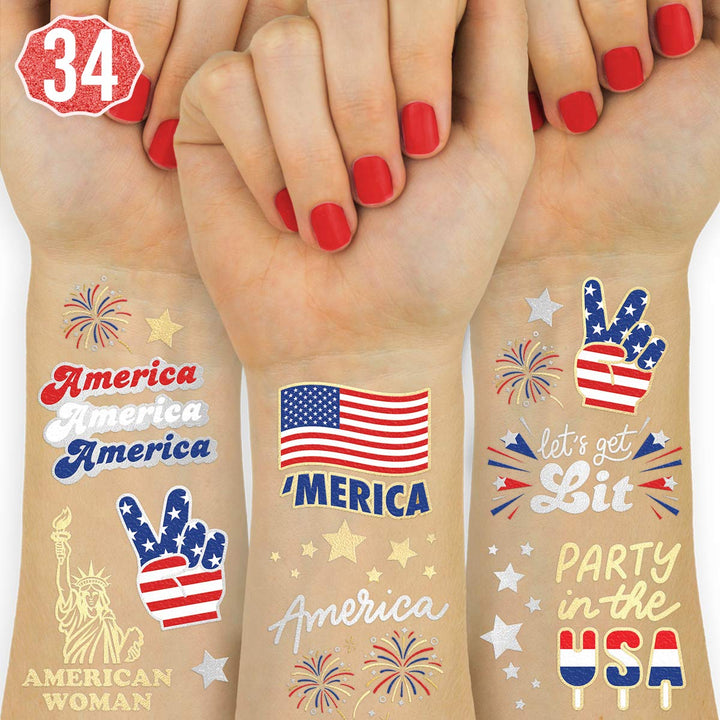 xo, Fetti front packaging showing patriotic tattoo sheets and party-ready vibe