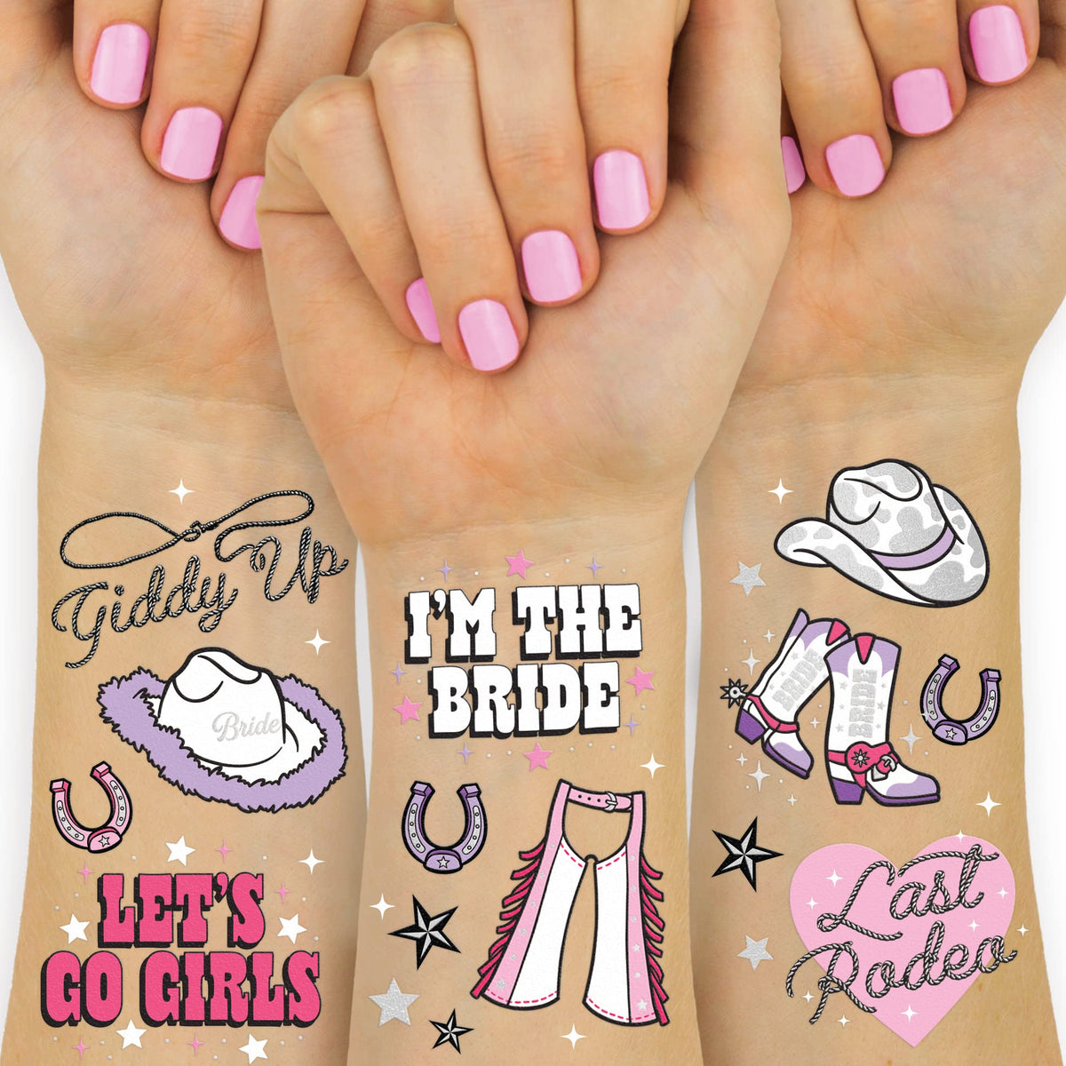 xo, Fetti front packaging showing two sheets and 48 glitter tattoos for easy party styling