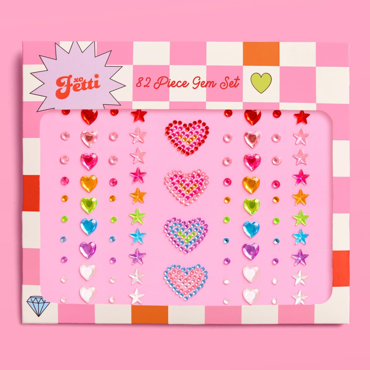 xo, Fetti front packaging showing rainbow face gems and kit benefits