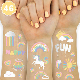 xo, Fetti front packaging showing pastel rainbow tattoo set and brand