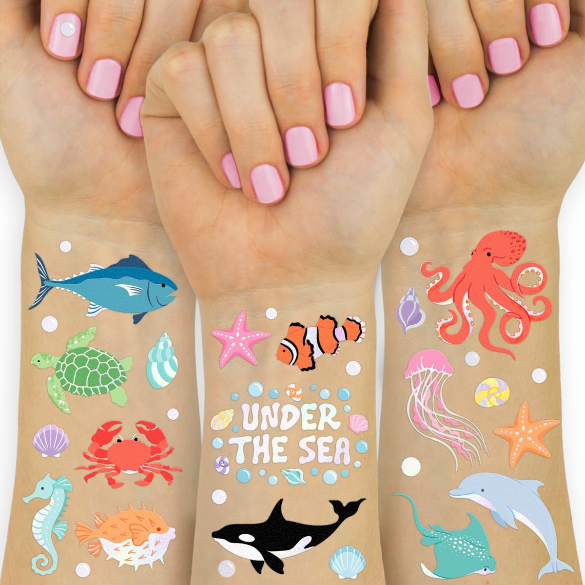 xo, Fetti front packaging showing two tattoo sheets and bright ocean artwork