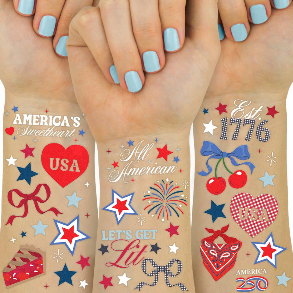 xo, Fetti front packaging showing patriotic tattoo sheets and colors