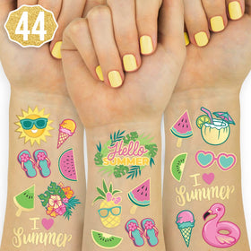 xo, Fetti front packaging showing two tattoo sheets and tropical style benefits