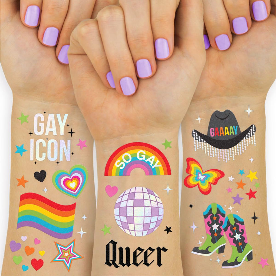 xo, Fetti front packaging showing 52-piece pride tattoo set and colorful preview