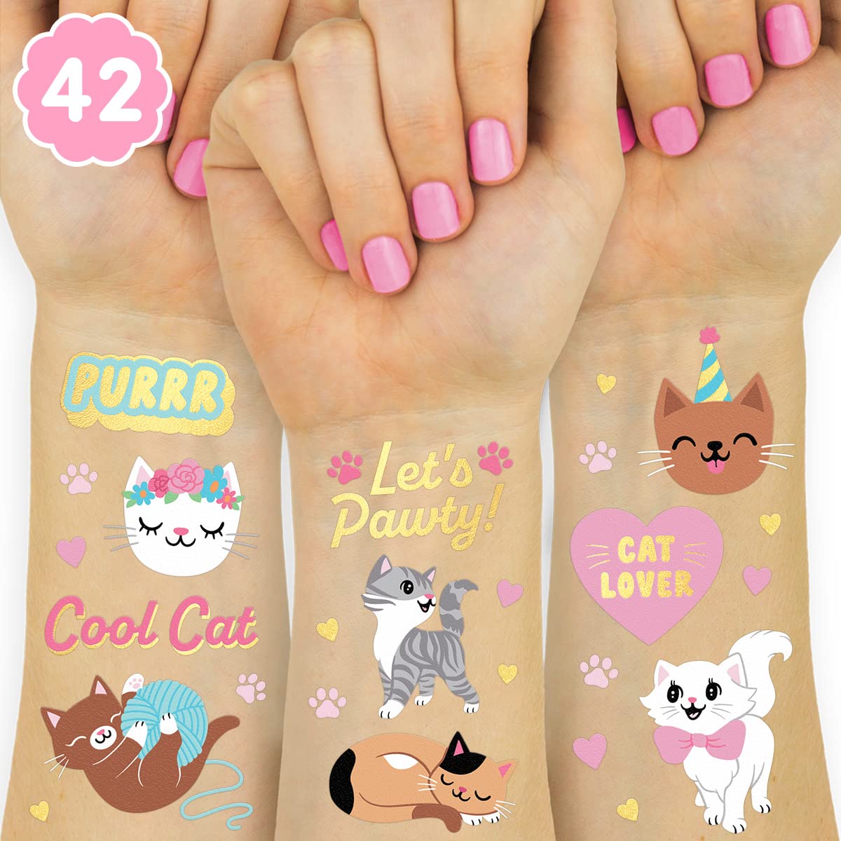 xo, Fetti front packaging showing two full tattoo sheets and colorful cats