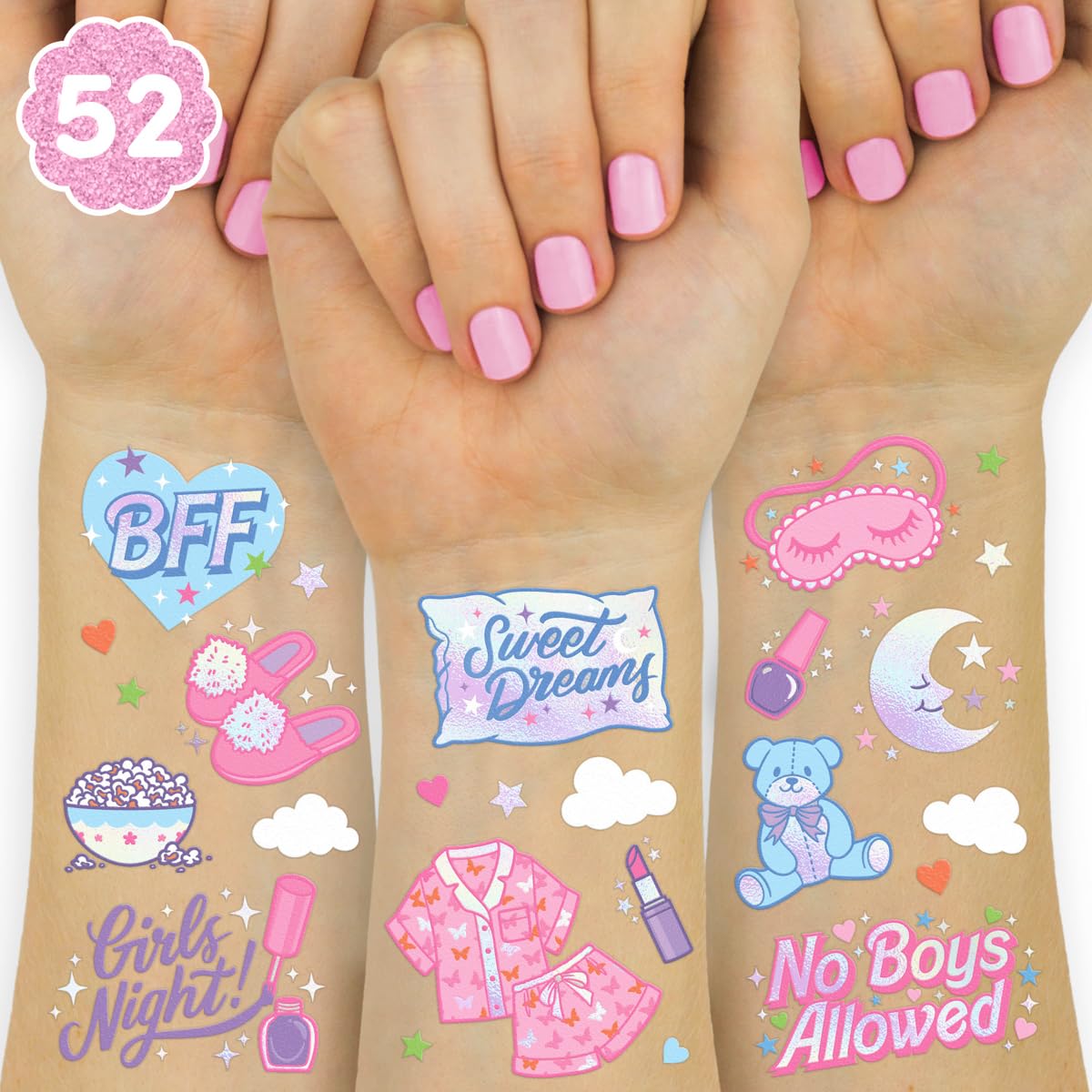 xo, Fetti front packaging showing two tattoo sheets and party-ready appeal