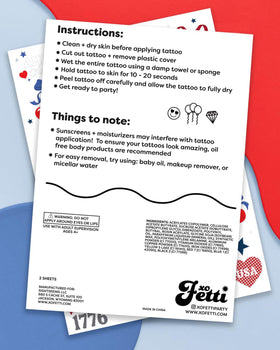 xo, Fetti product label and contents view to show included sheets
