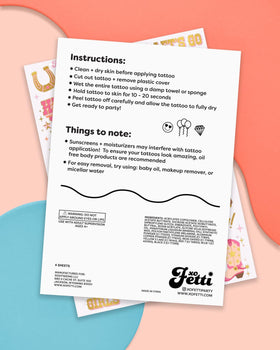 xo, Fetti label and instructions back view with clear application steps