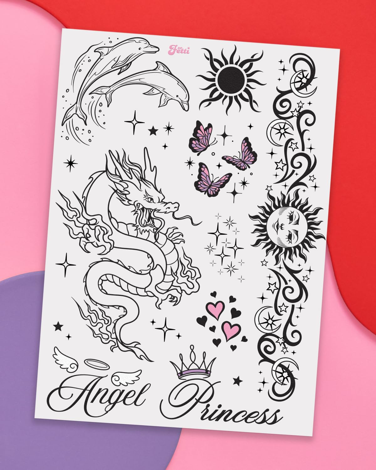 xo, Fetti close-up of "Angel" phrase emphasizing cute, readable detail