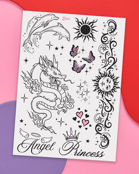 xo, Fetti close-up of "Angel" phrase emphasizing cute, readable detail