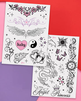 xo, Fetti sheet close-up displaying detailed Y2K designs for customization