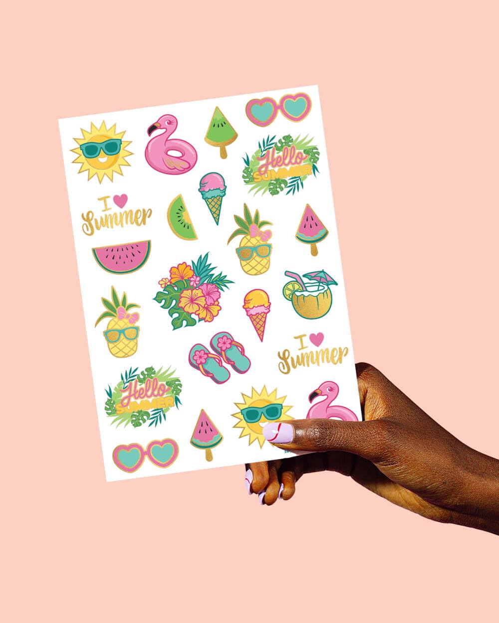 xo, Fetti sheet beside a ruler showing size and quantity clarity