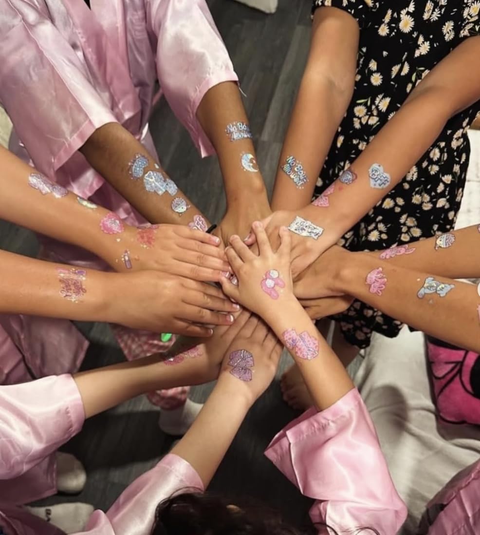 xo, Fetti tattoo on forearm at sleepover showing playful decoration benefit