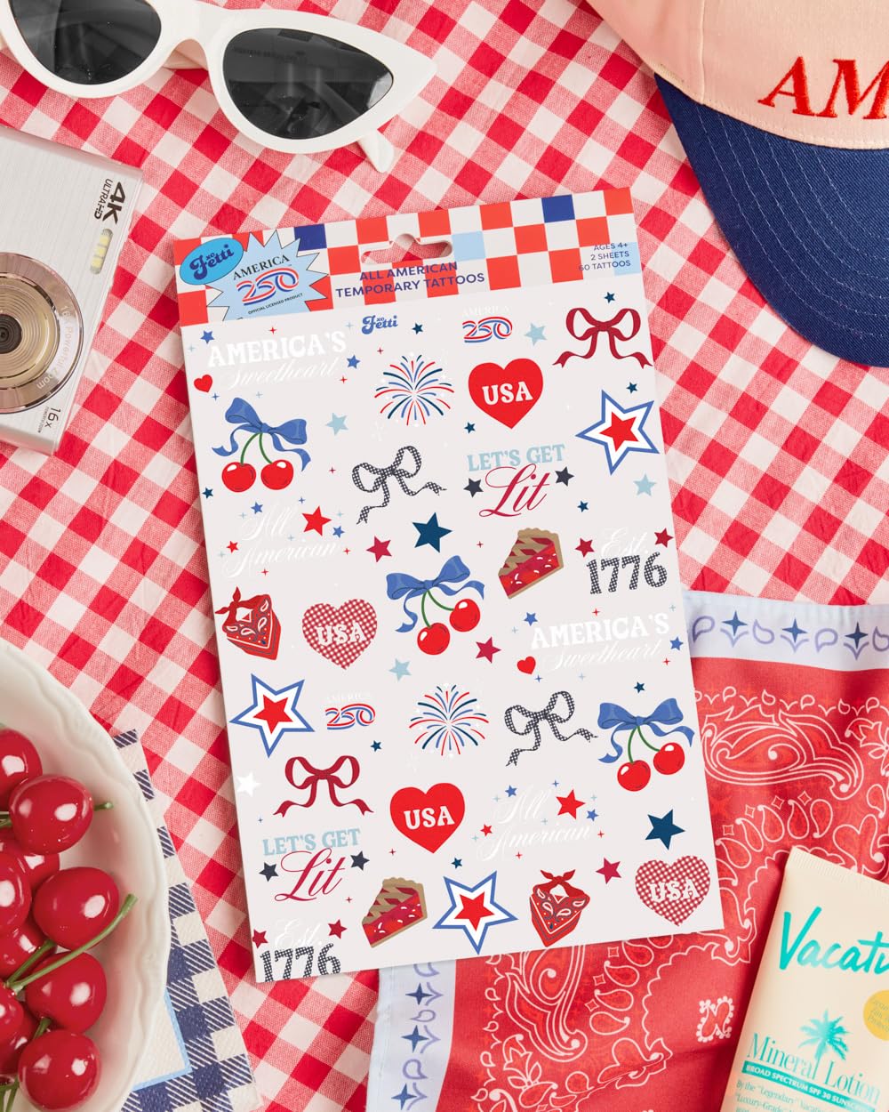 xo, Fetti tattoos decorating party favor bags for patriotic gifting