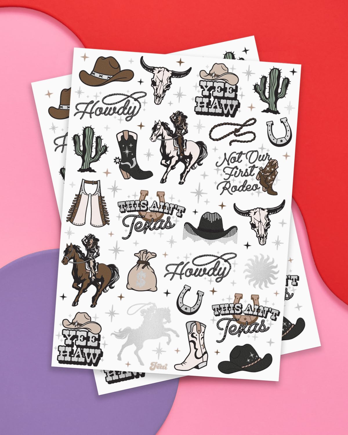xo, Fetti two tattoo sheets laid flat displaying full design variety and convenience