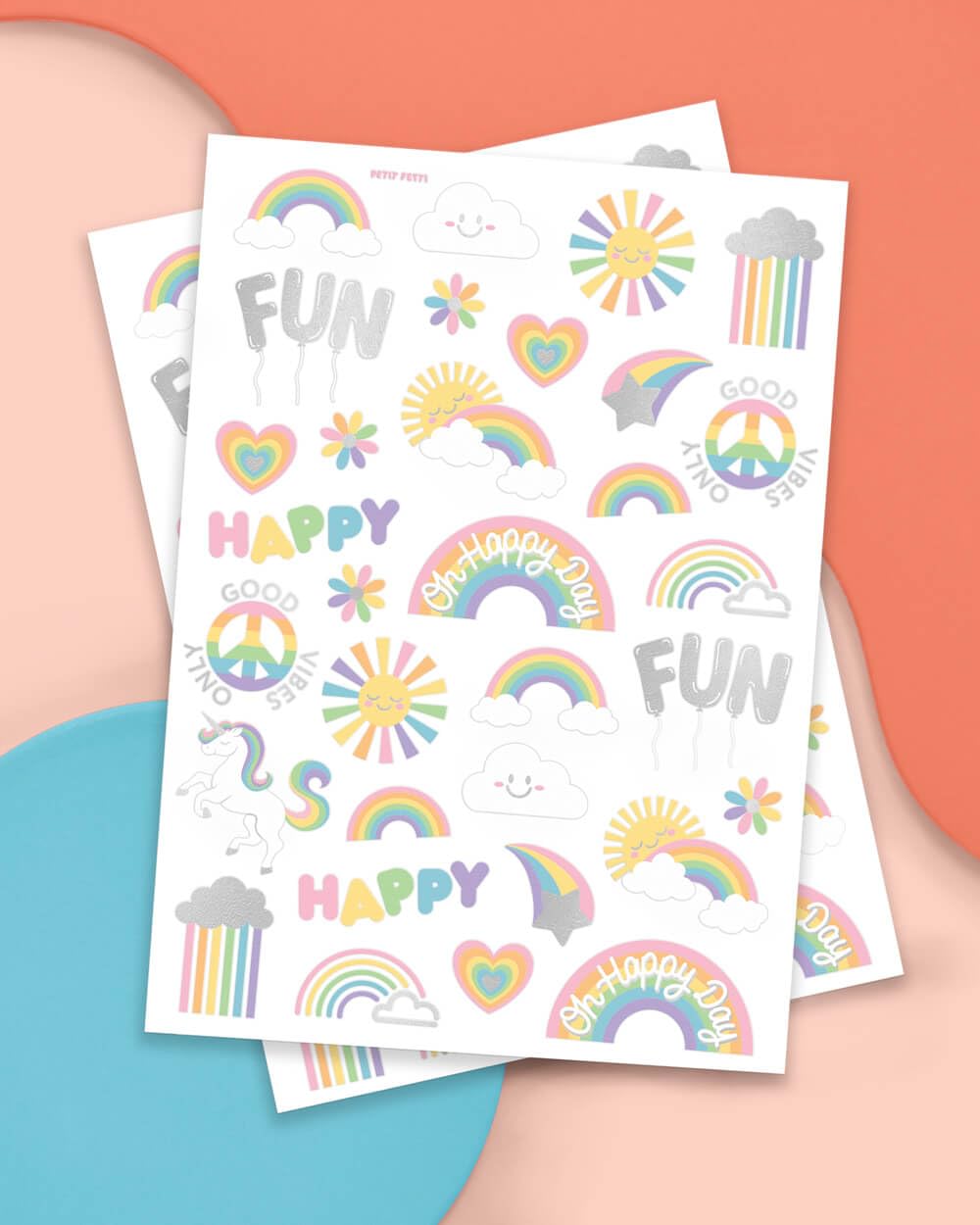 xo, Fetti two tattoo sheets laid flat highlighting colorful designs