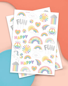 xo, Fetti two tattoo sheets laid flat highlighting colorful designs