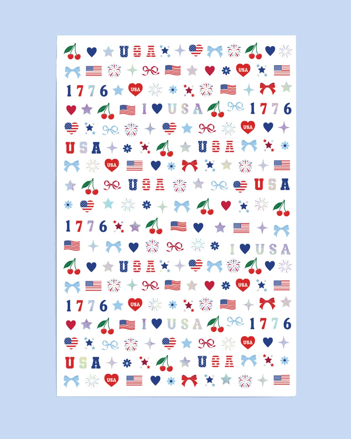 xo, Fetti stickers laid out by size showing options for different nail widths