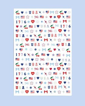 xo, Fetti stickers laid out by size showing options for different nail widths