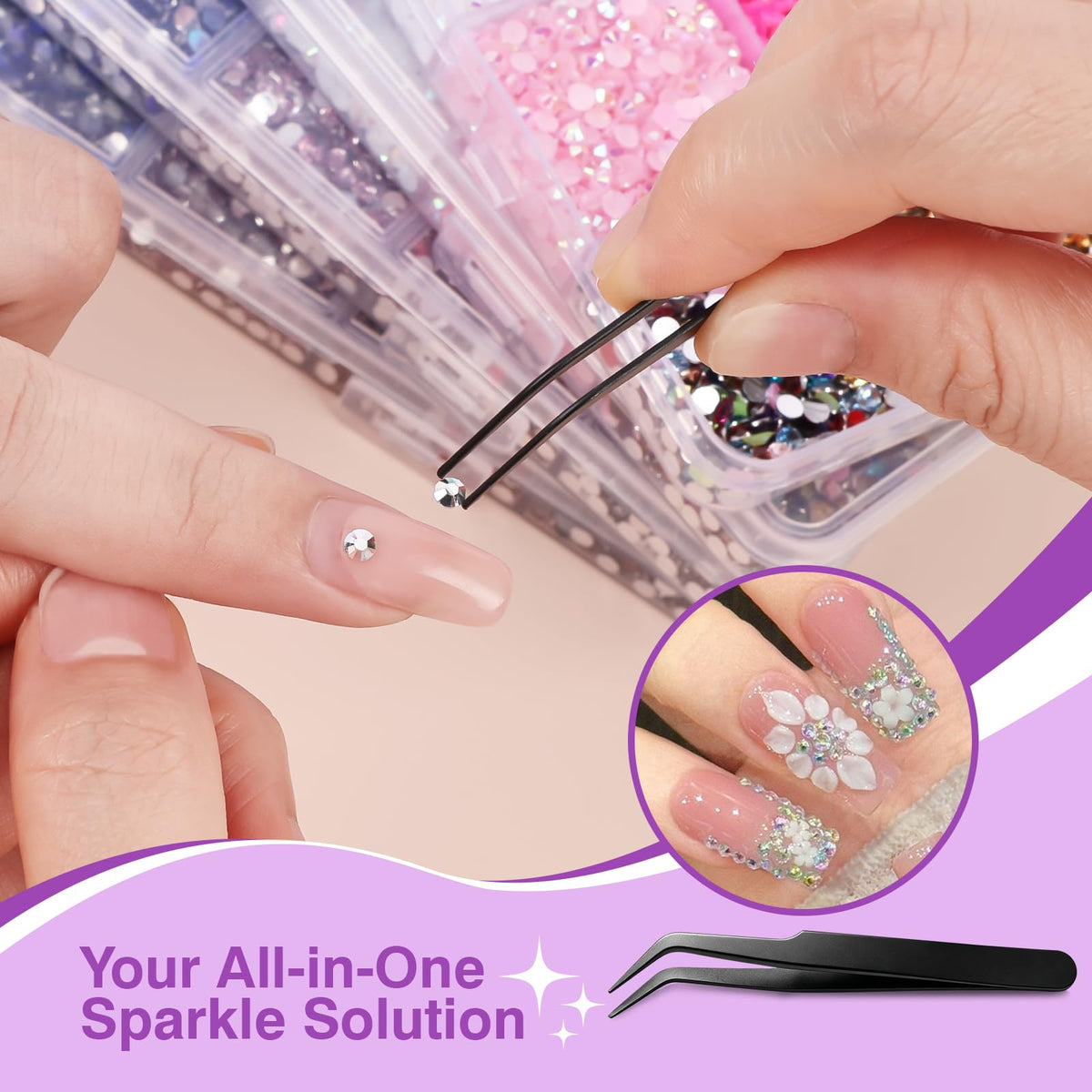 XSEINO open storage boxes organizing rhinestones by color for portability