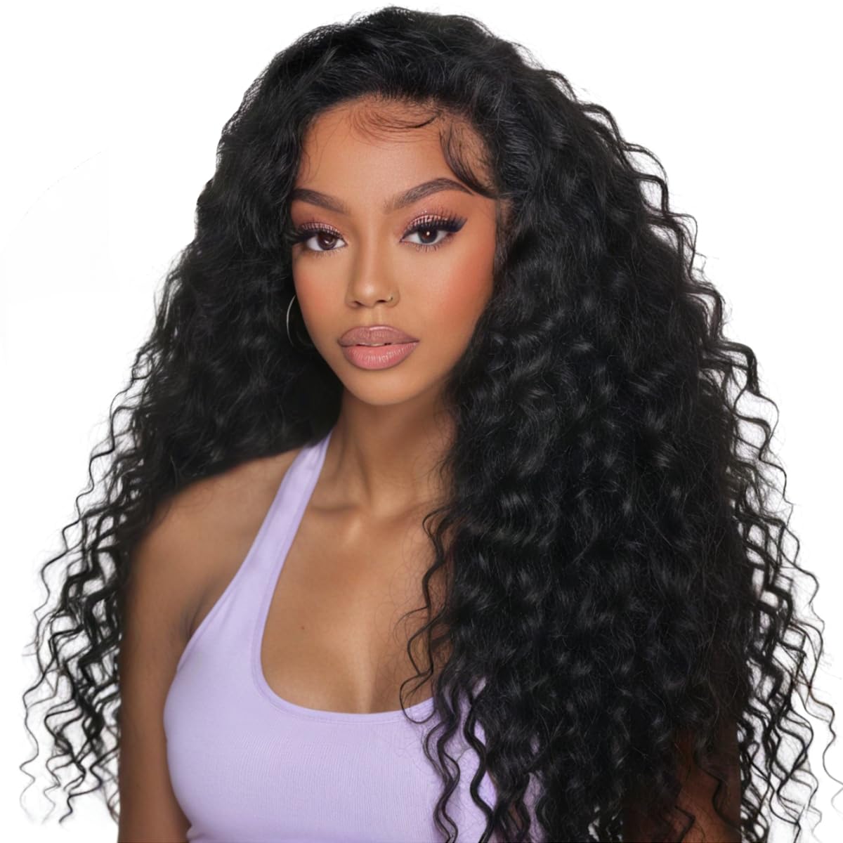 XSY front view deep wave half wig showing natural color and volume benefit