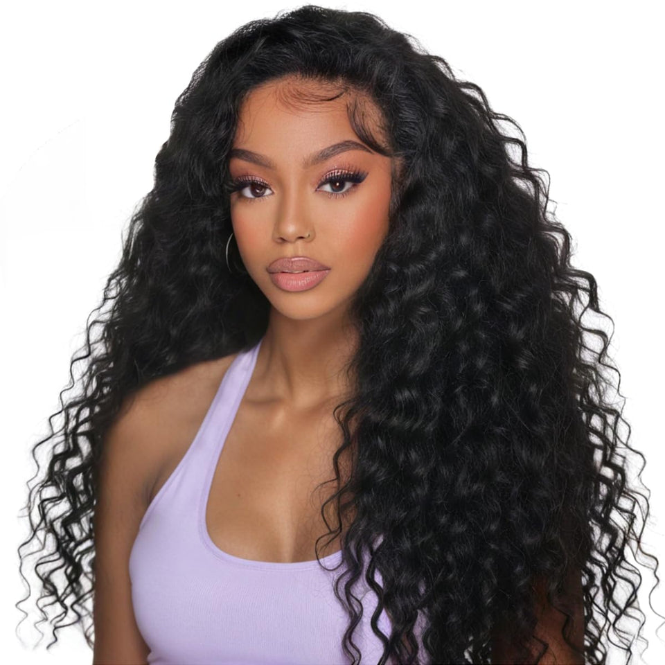 XSY front view deep wave half wig showing natural color and volume benefit