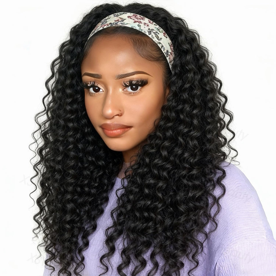 XSY front view deep wave wig showing natural 1B color and full volume benefit