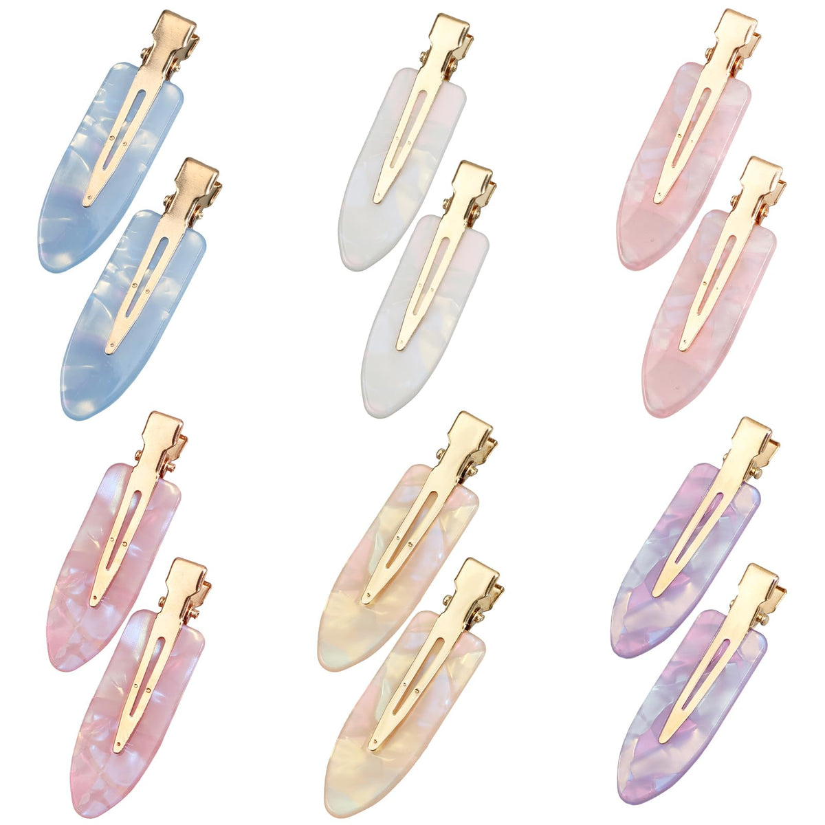 Xthrotsenk front view of twelve colorful flat creaseless hair clips showing compact set benefit