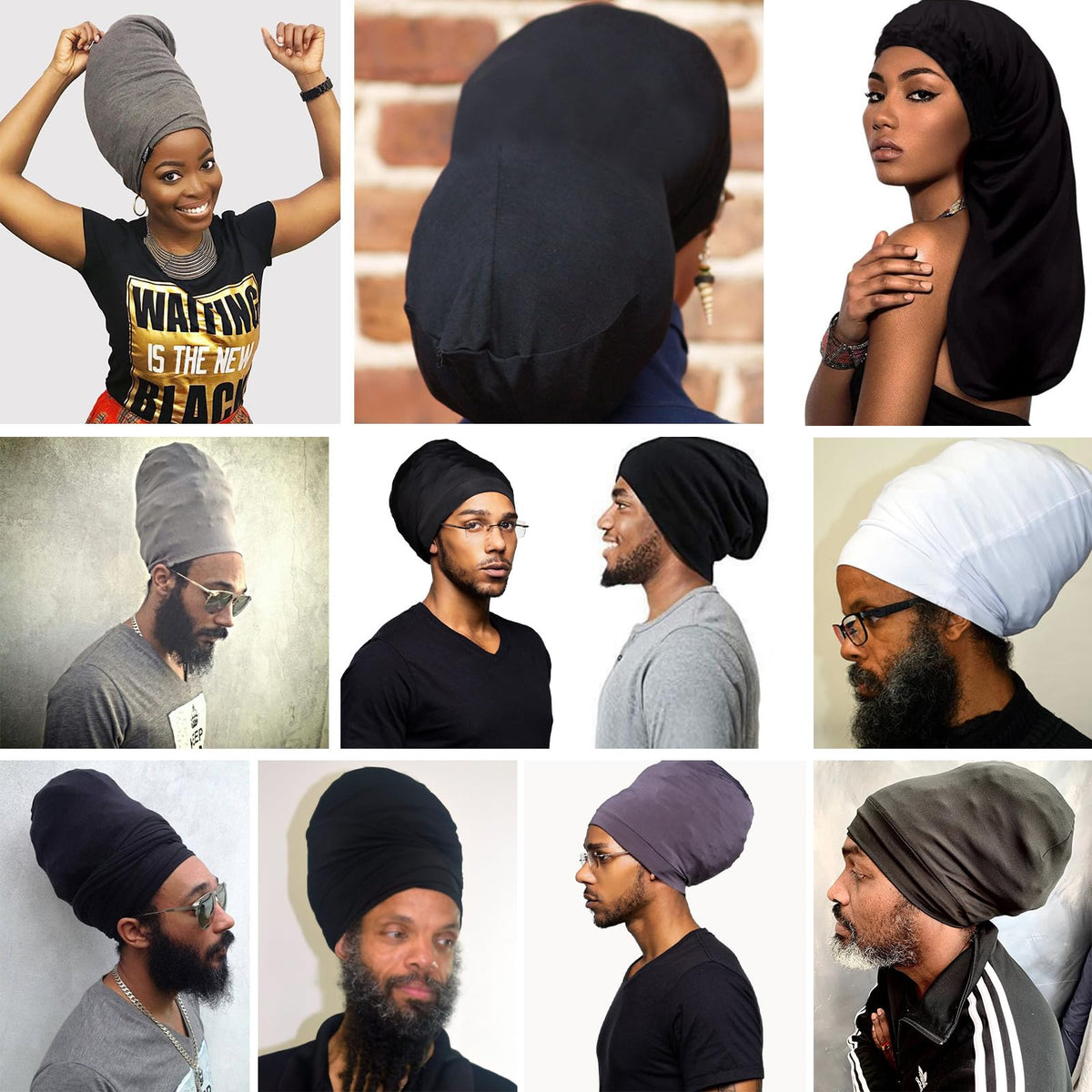 XTREND cap beside hand for scale showing 19.5x9 inch size and roomy fit for long locs
