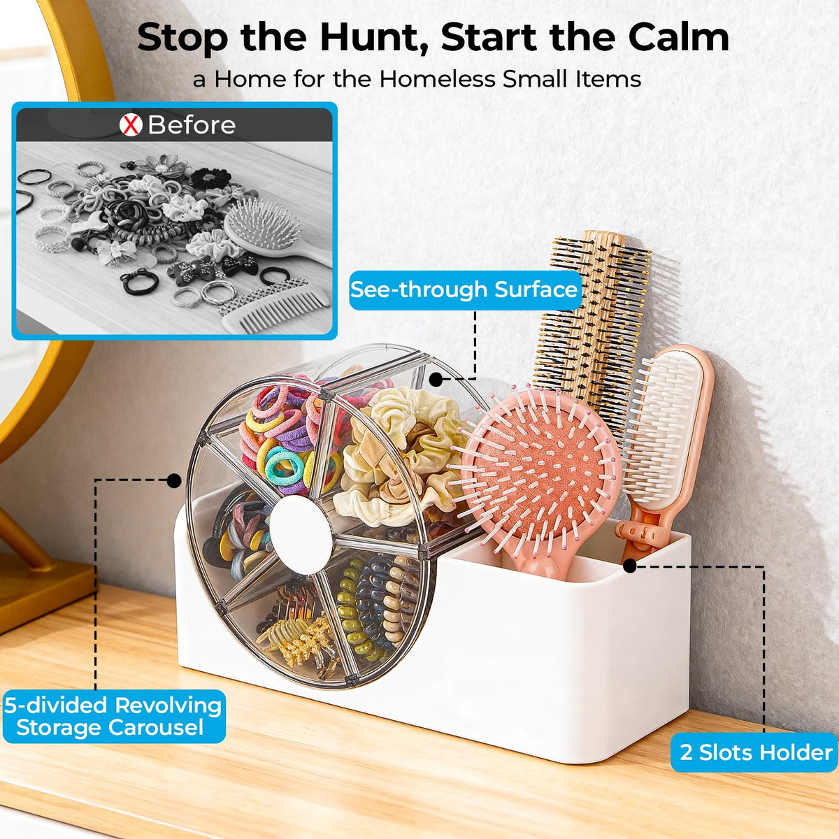 XUHSOLMP top view rotating wheel reveals visible compartments for items