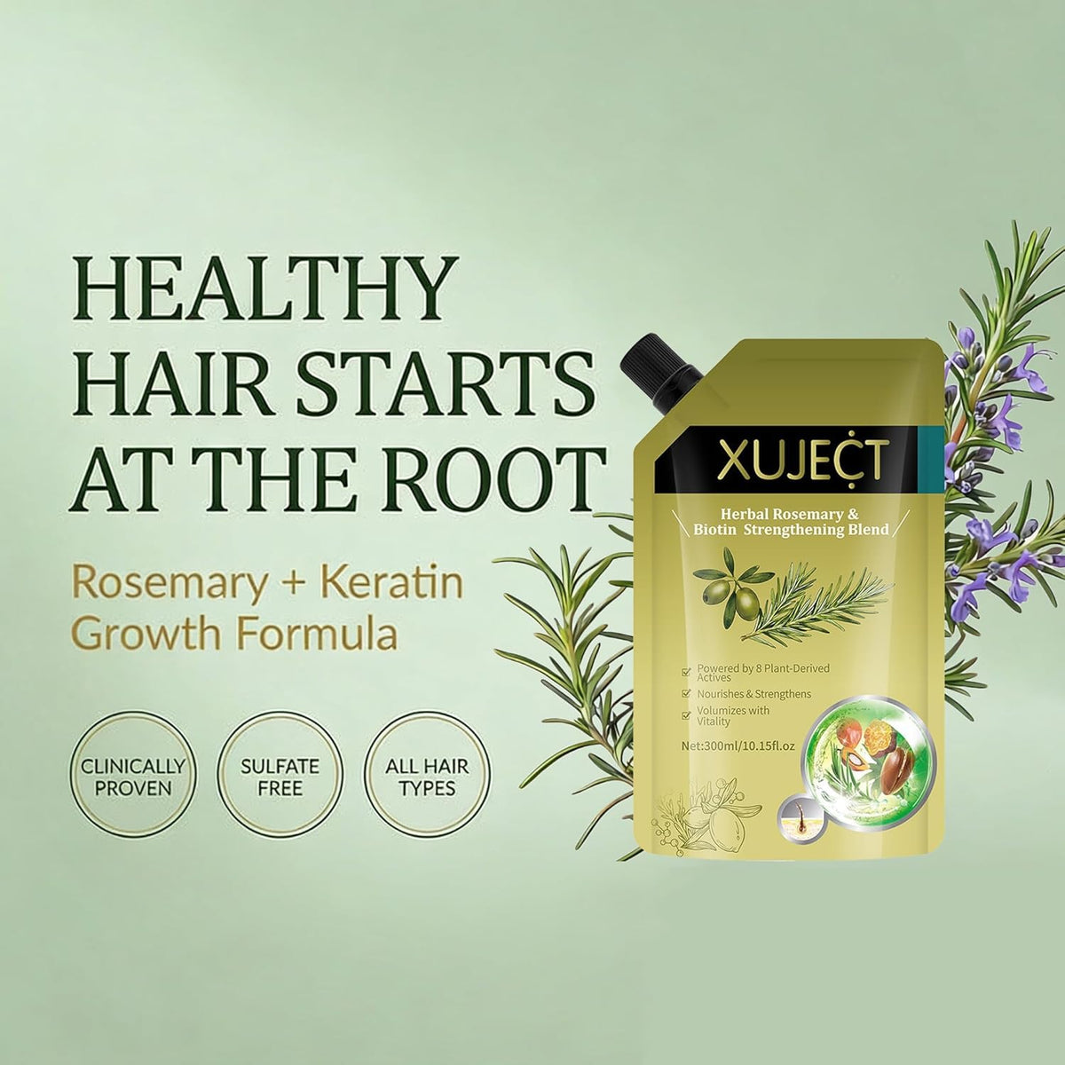 XUJECT ingredient label close-up displaying rosemary and biotin highlights