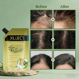 XUJECT shampoo being poured from pouch into hand for easy use