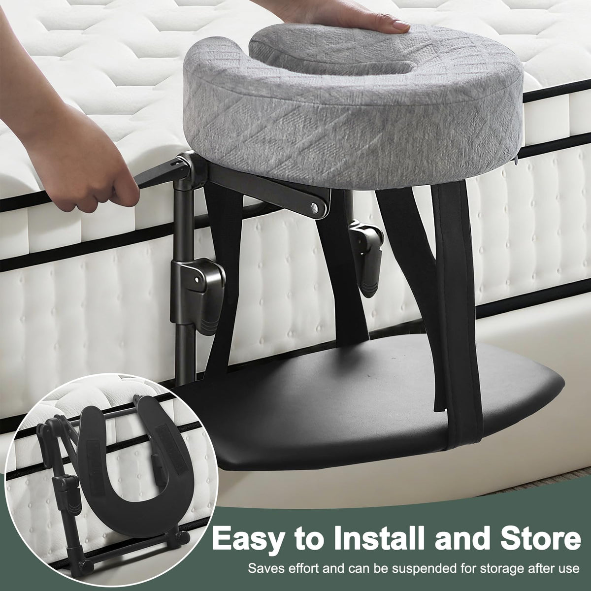 XYDongtong mounted on mattress side view illustrating stable fit on different mattress heights