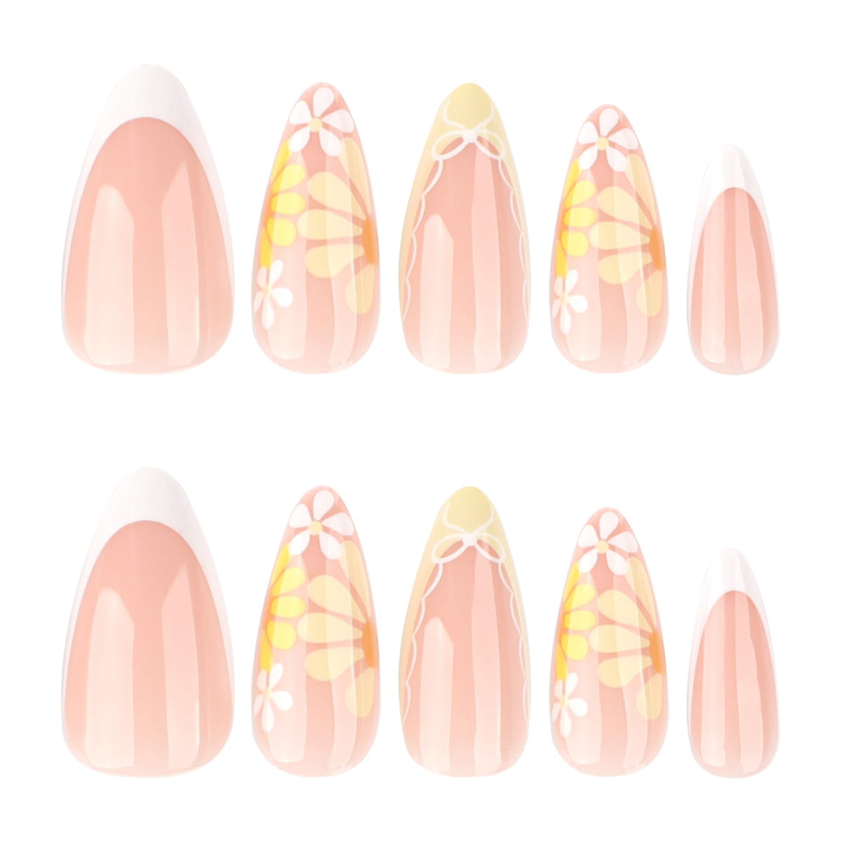 XZMeiLun close-up of yellow floral nail art highlighting intricate details and polish finish