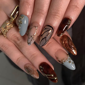XZMeiLun front packaging showing blue brown almond nails and kit contents