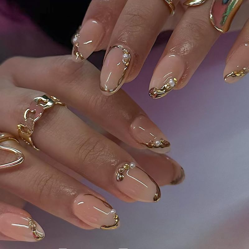 XZMeiLun front view of full press-on nail set showing French tip design and accessories
