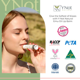 Y Not Natural ingredient emulsion drop showing nourishing emu oil and omegas