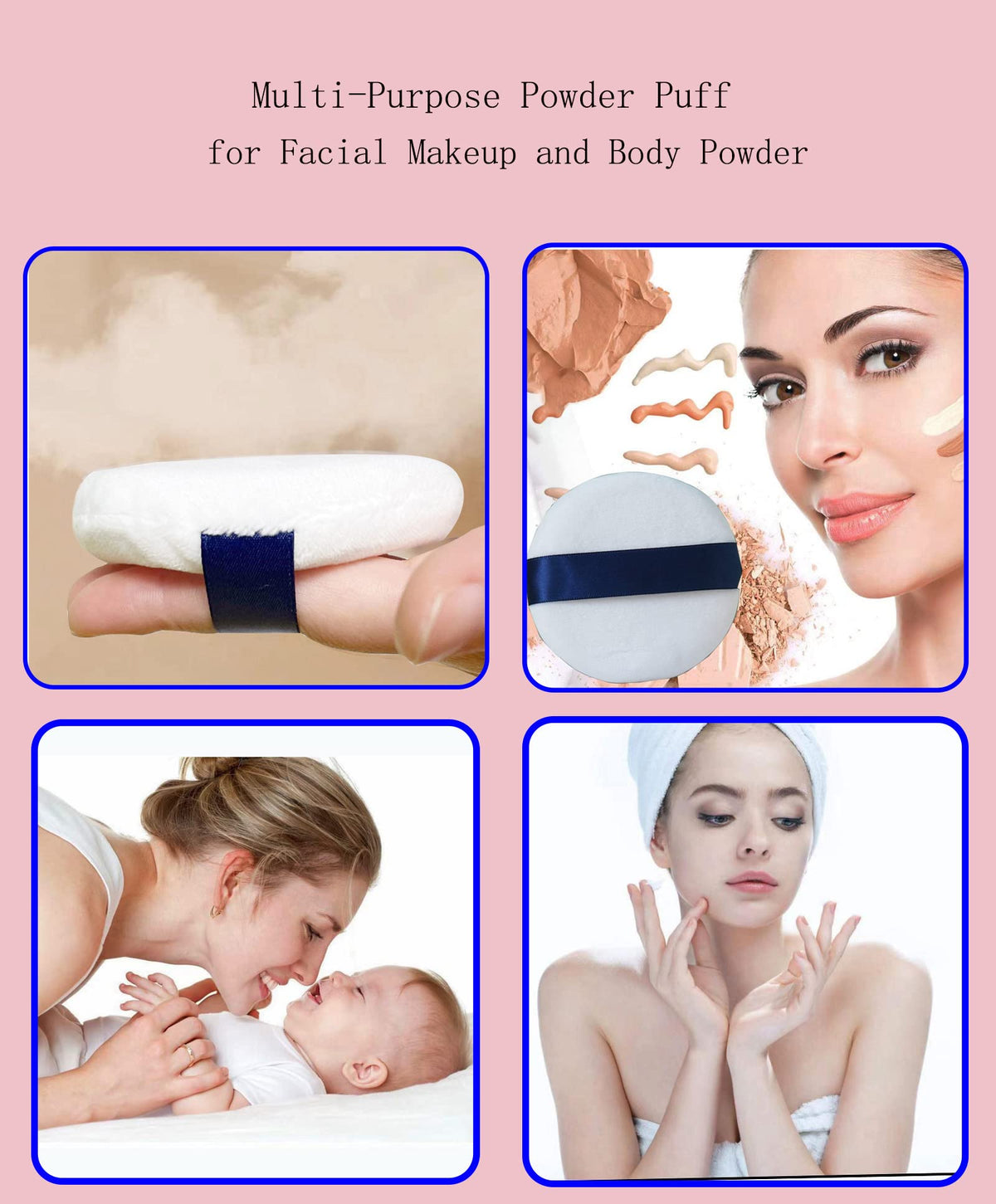 Yababa puff used for body powder demonstrating gentle coverage