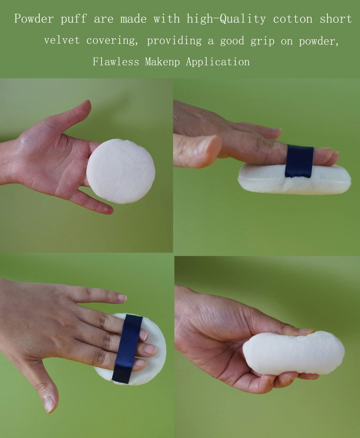 Yababa powder puff held in hand for size and control
