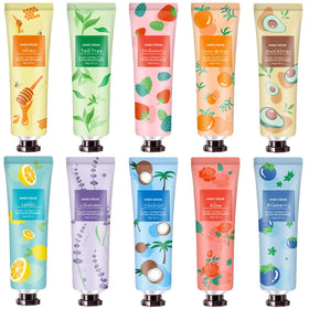 YAERZI front packaging showing ten mini hand cream tubes and scent variety benefits